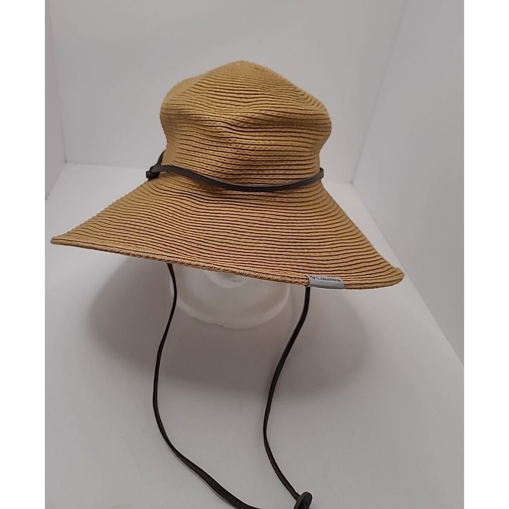Columbia Women's S/M Wide Brim Sun Hat Tan Hiking Beach Strap Gorpcore Outdoor